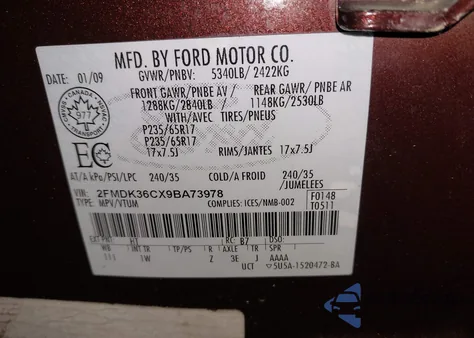 2009 Ford Edge Se from USA, damaged, VIN 2FMDK36CX9BA73978